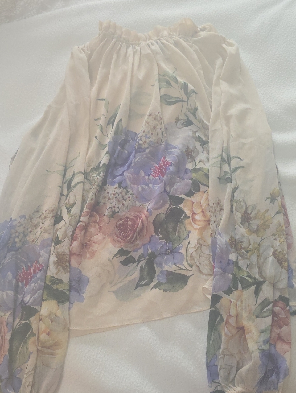 Rachel Zoe Cream Off-Shoulder Blouse with Purple and Pink Floral Print